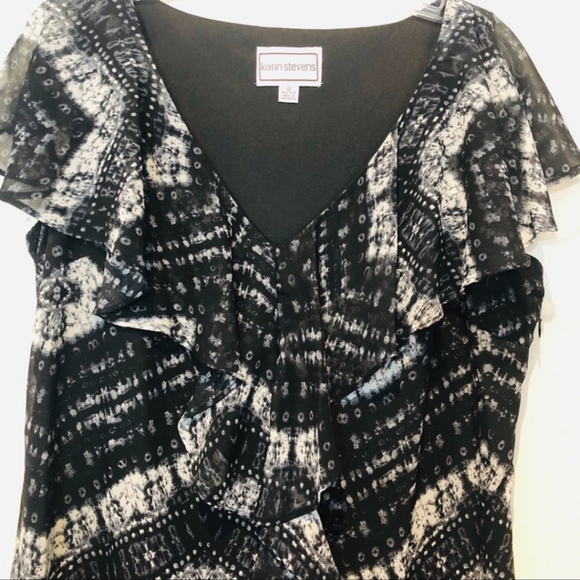 Karin Stevens Black & White Lined Ruffle Dress Women Size 12 - Picture 4 of 9